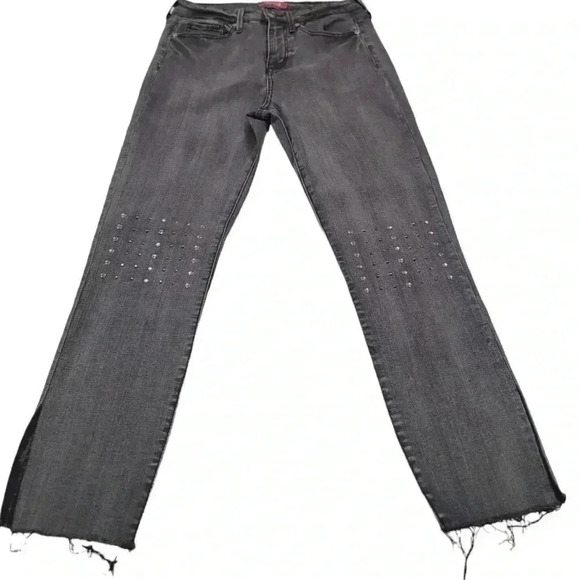Guess Jeans Grey Black Acid Wash Gem Split Ankle Raw Distressed Hem Skinny Jeans - Picture 3 of 11